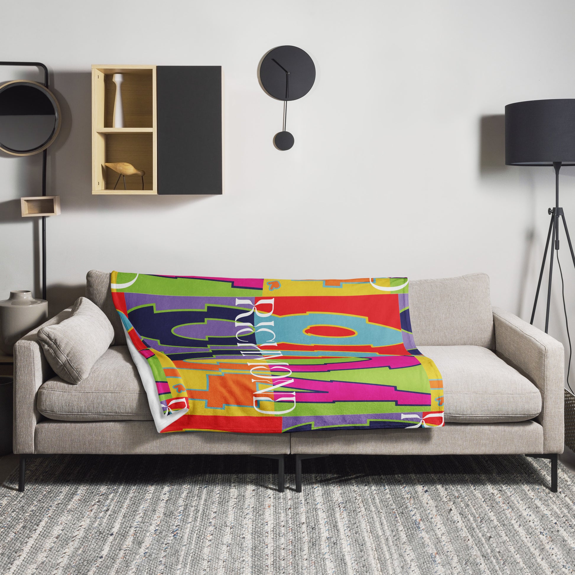 Grey sofa with 804 Pop-Art Throw Blanket
